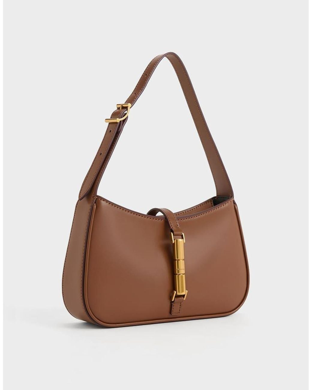 Charles & Keith Brown Cesia Metallic Accent Shoulder Bag
