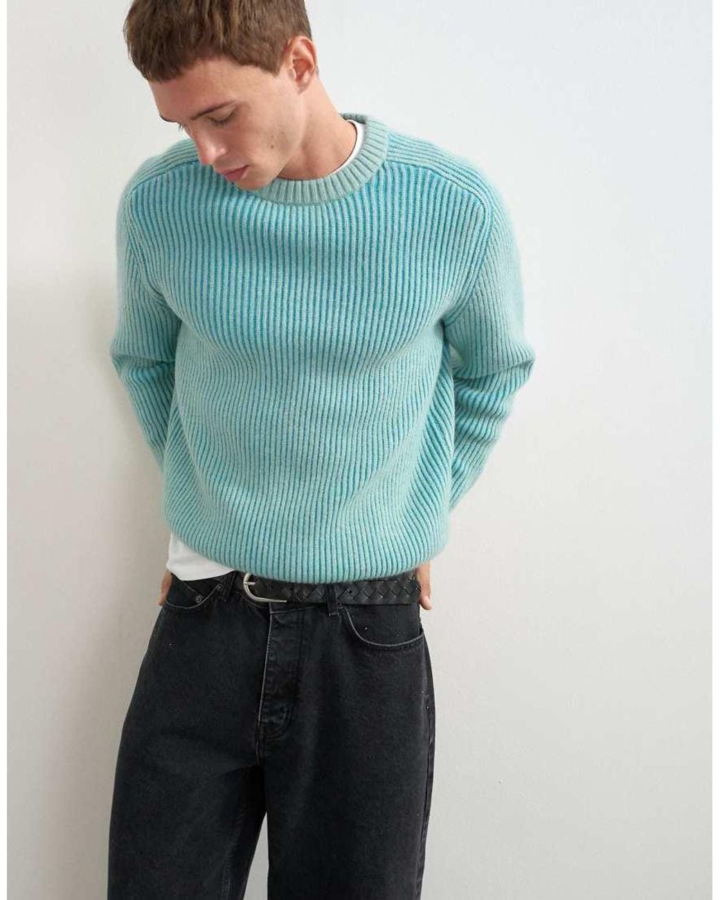 Topman Blue Classic Fit Plaited Fisherman Knit Jumper for men