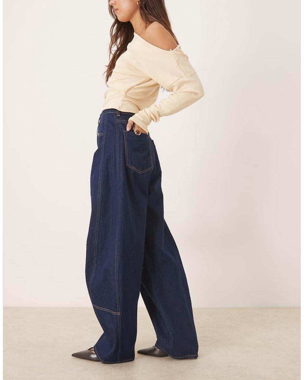 ASOS Blue High Waist Barrel Leg Jean With Twist Panel Detail