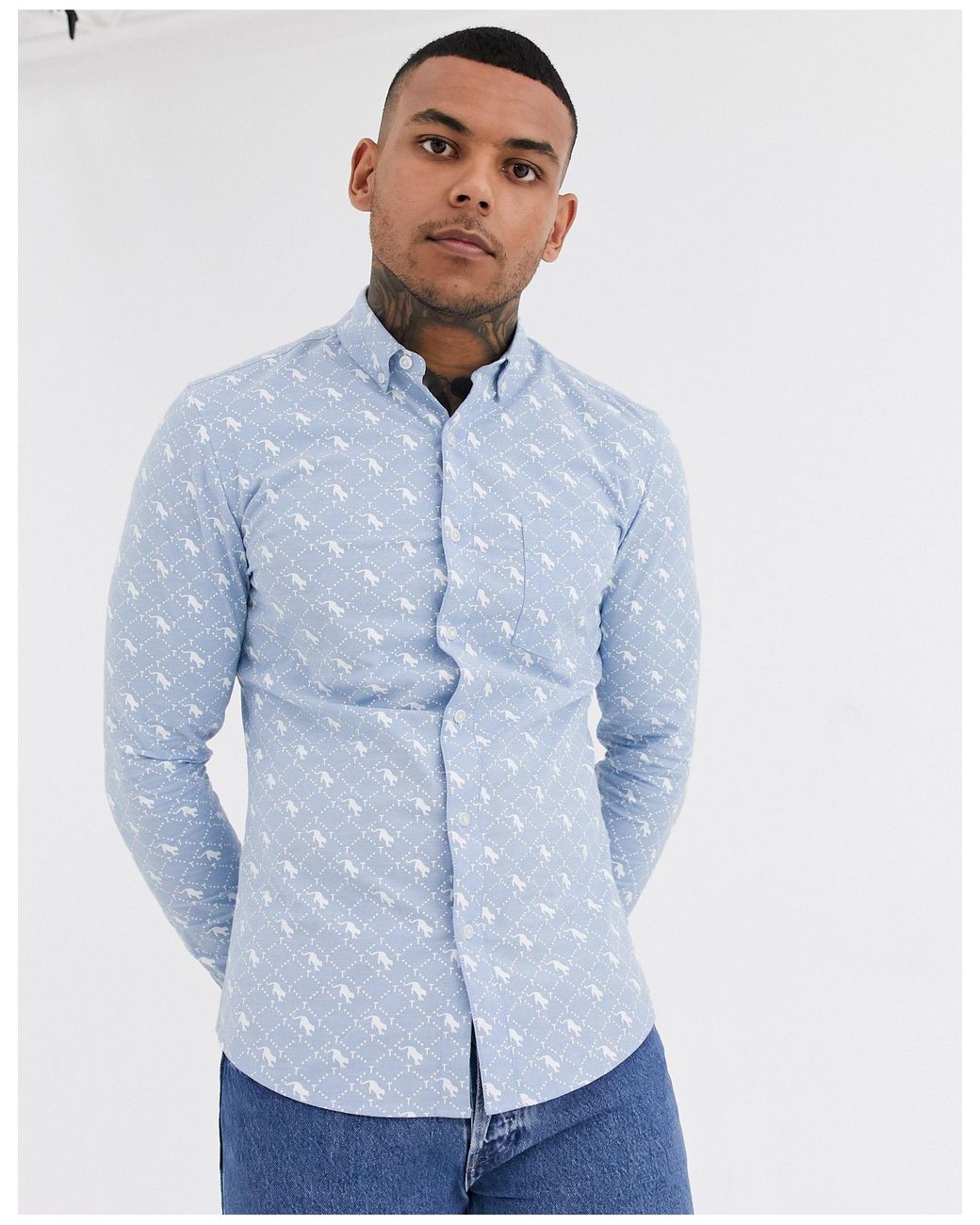 TOPMAN Overhemd Met Panterprint in het Blauw voor heren | Lyst NL