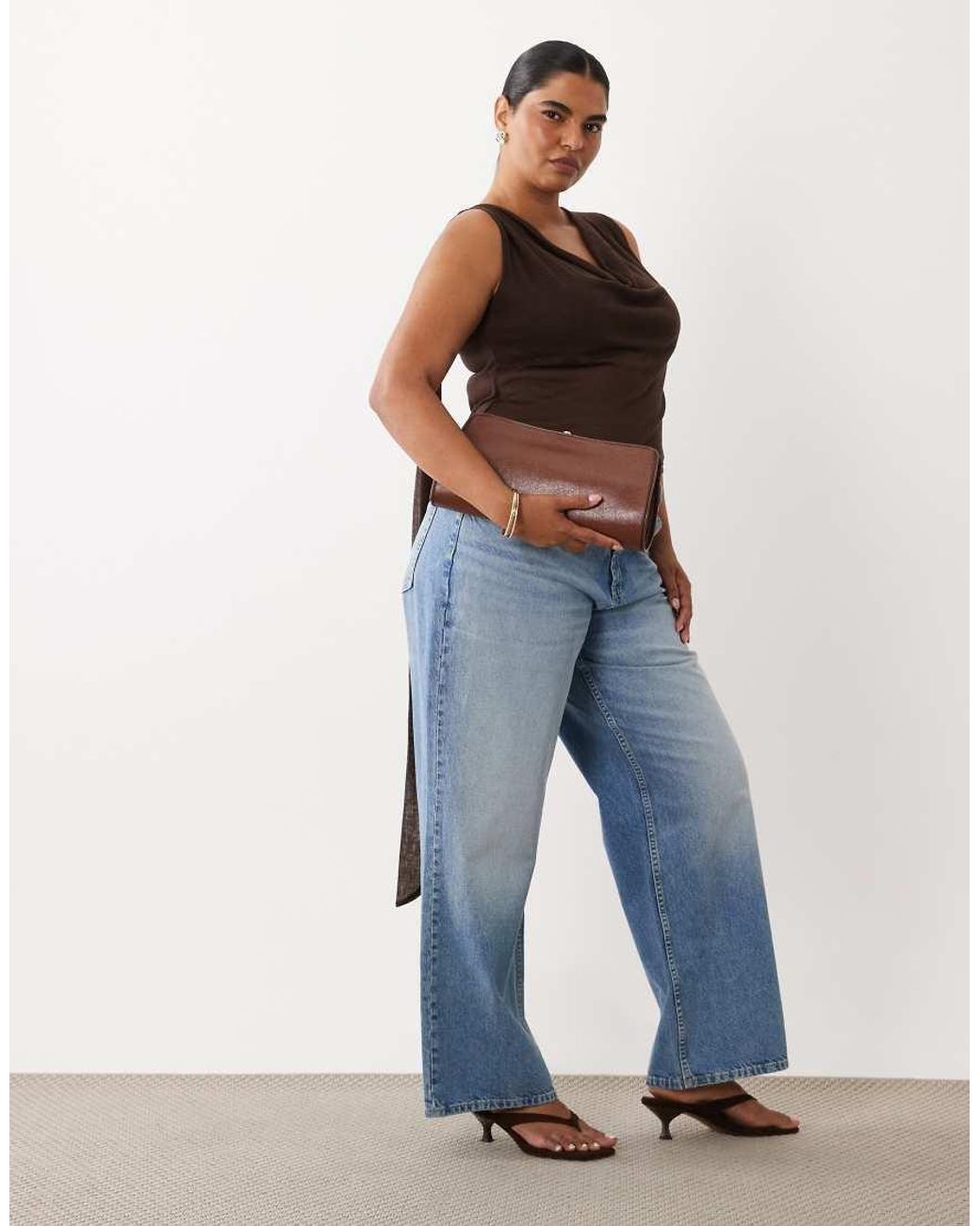 ASOS Brown Asos Design Curve Semi Sheer Knit Look Cowl Scarf Neck Tank Top
