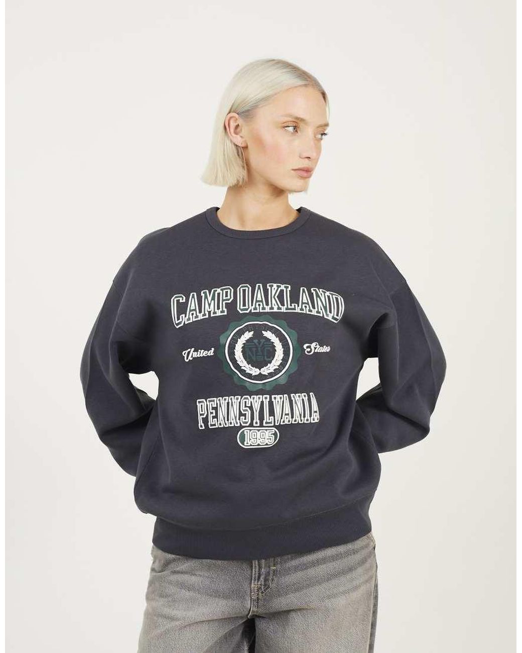 Brave Soul Blue Crew Neck Graphic Print Sweatshirt