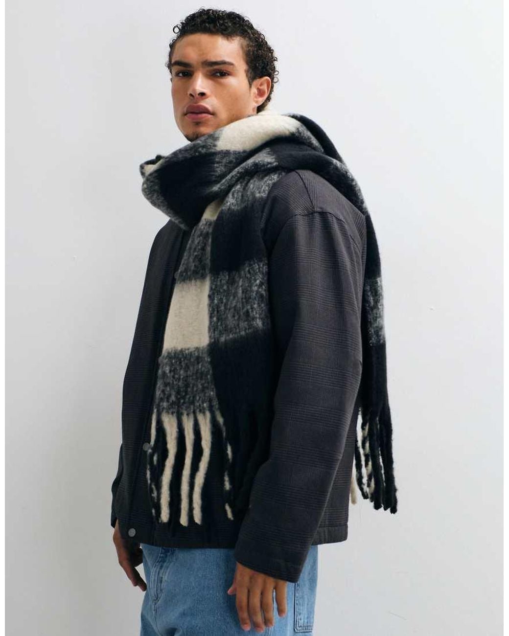 ASOS Blue Woven Brushed Check Scarf for men