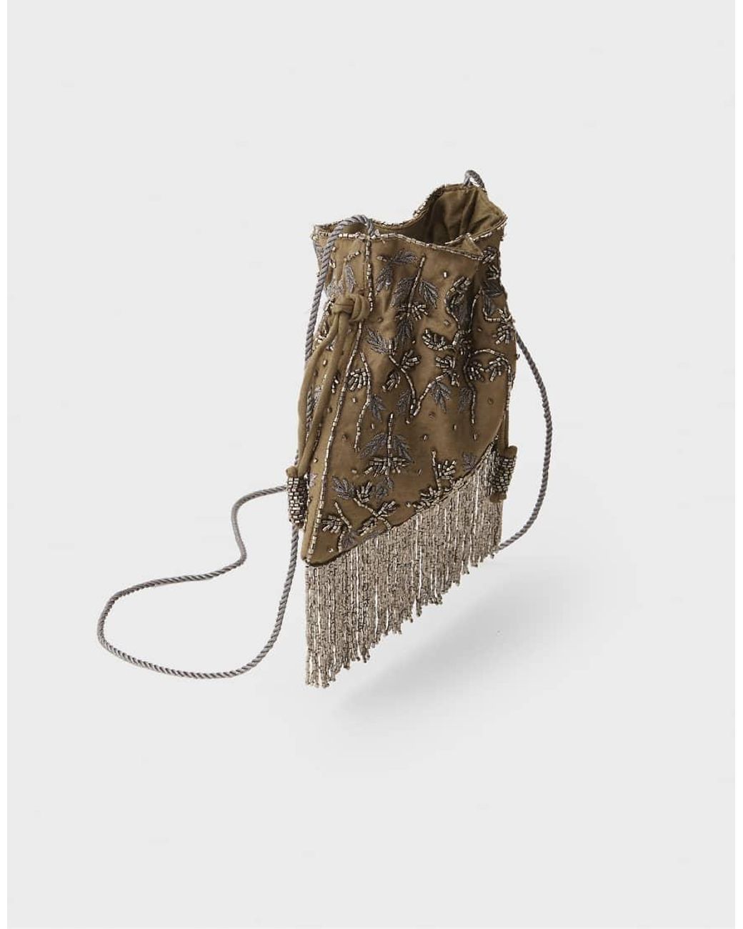 Stradivarius Natural Beaded Fringed Crossbody Bag