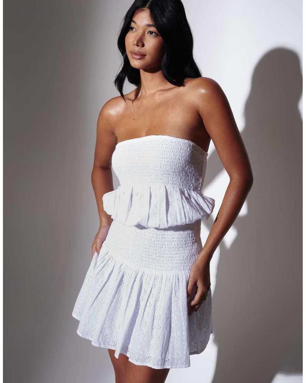 South Beach White Brodiere Smocked Mini Dress