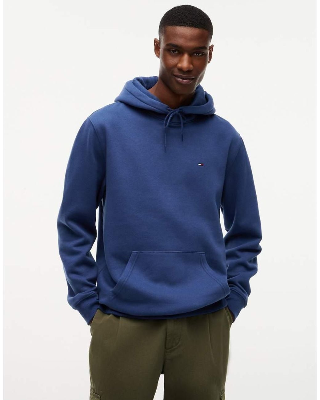 Tommy Hilfiger Blue Tommy Jeans Flag Embroidery Fleece Drawstring Hoody for men