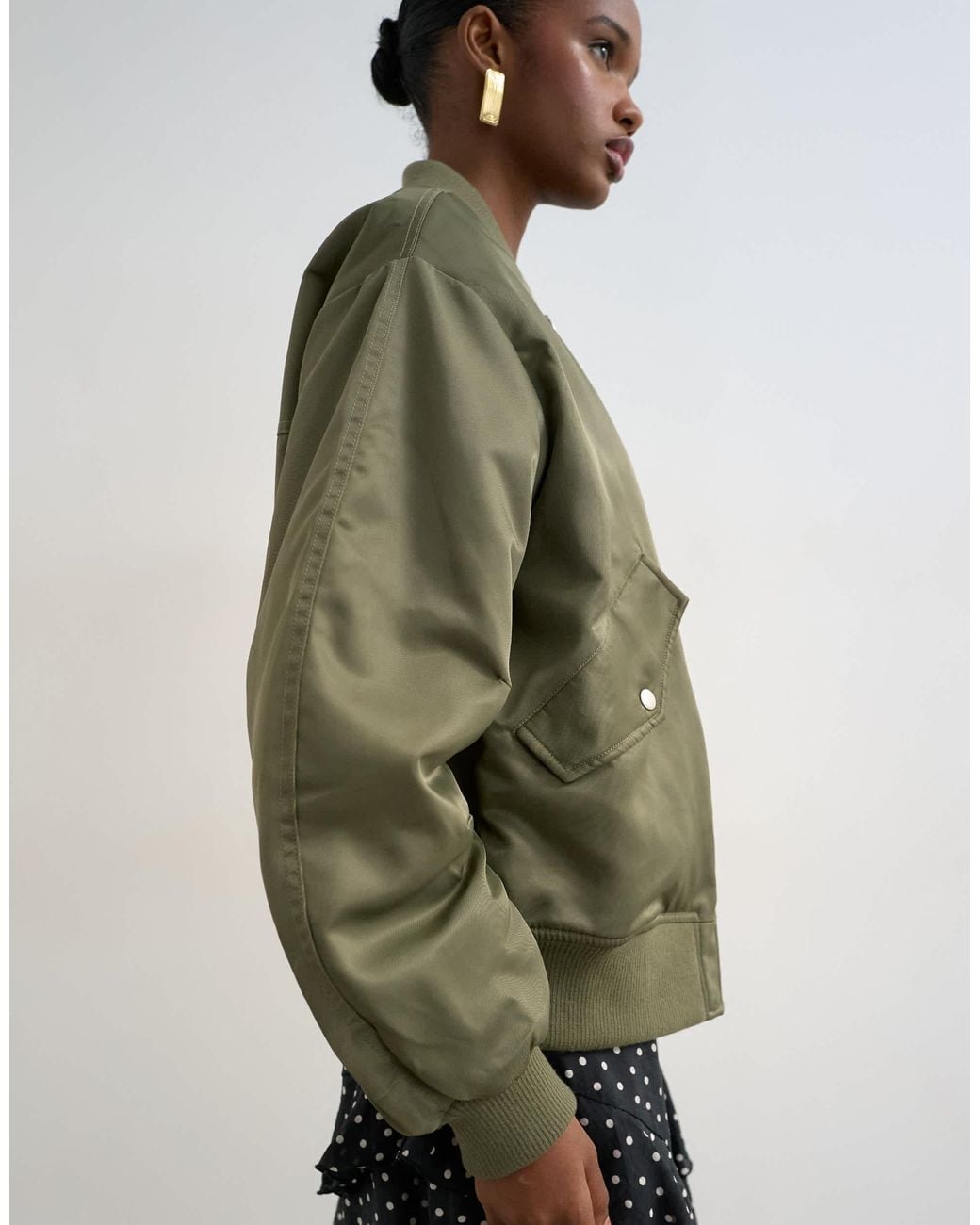 TOPSHOP Gray Bomber Jacket With Contrast Lining