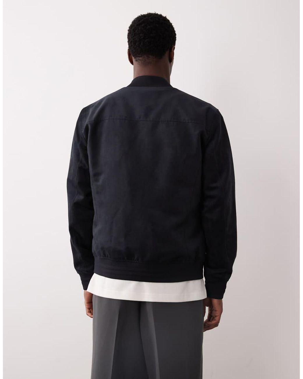 Mango Blue Faux Suede Bomber Jacket for men