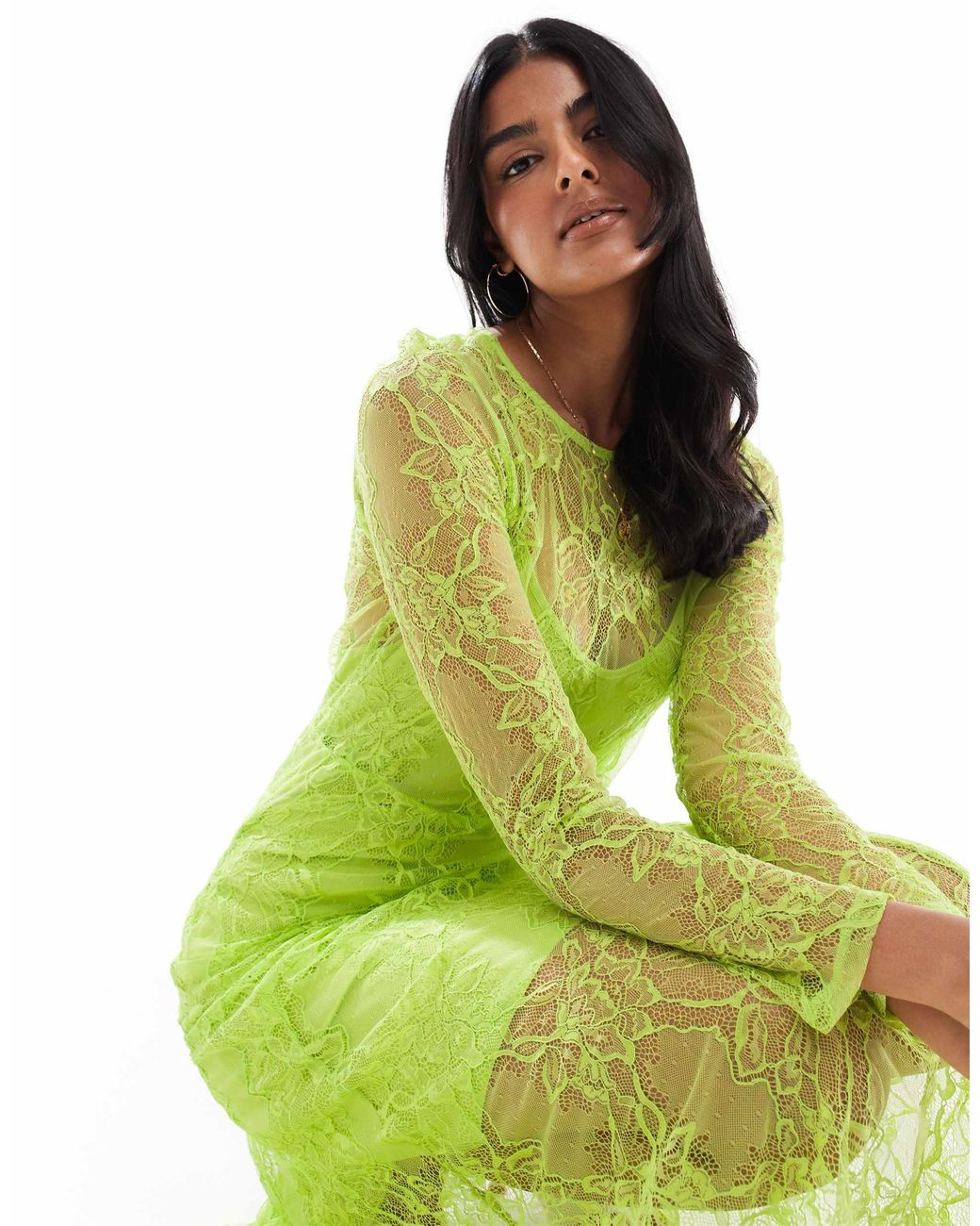 knee length dresses for ladies Sheer Lace Long Sleeve Inserts Gown main image 0
