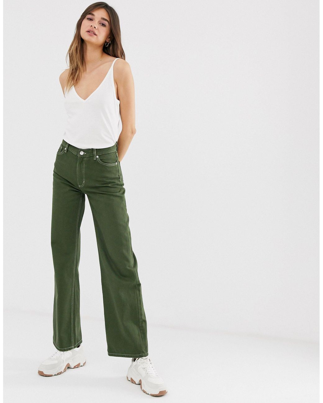 Monki Yoko Wide Leg Jeans With Organic Cotton in Green | Lyst UK