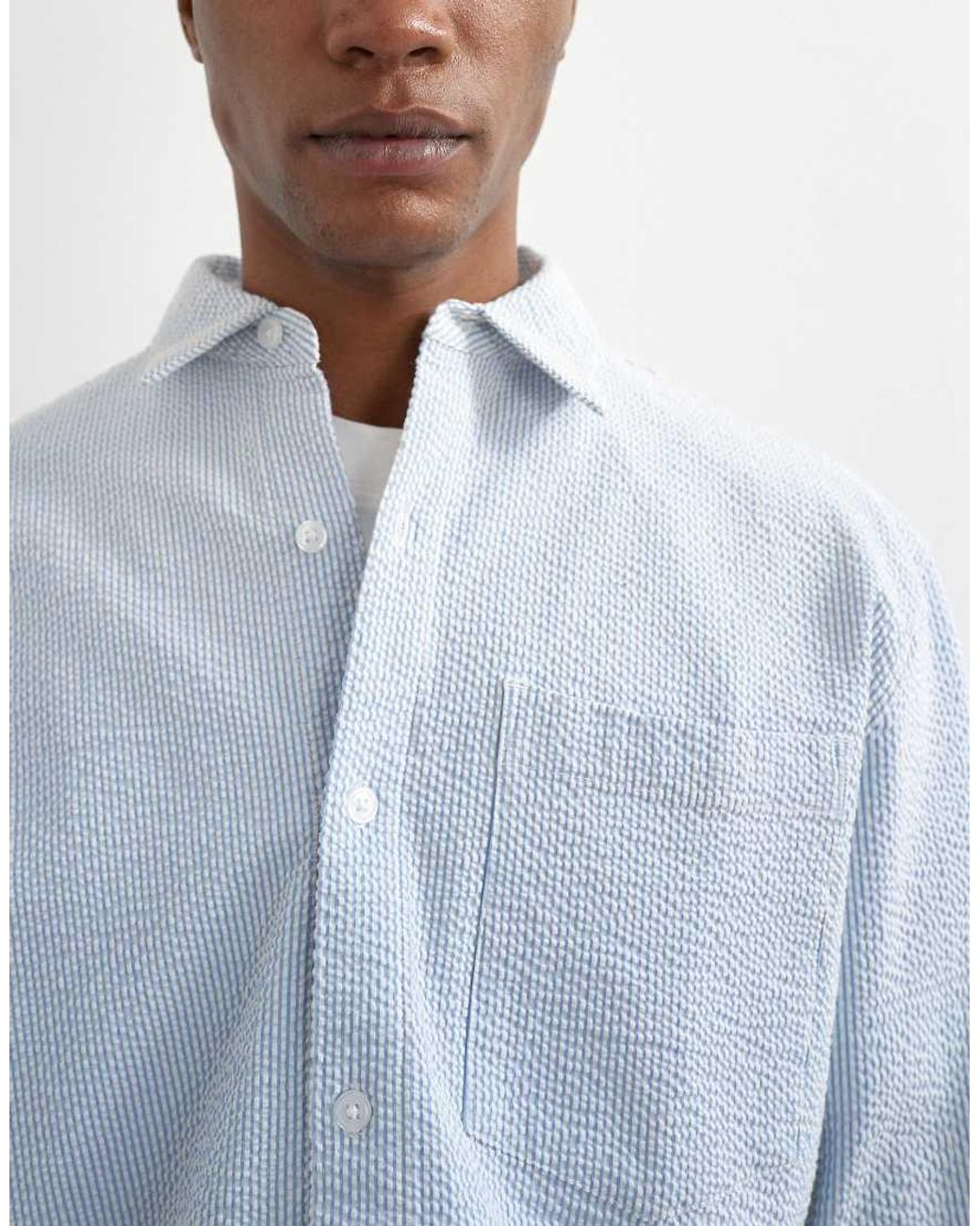 Topman White Relaxed Fit Crop Seersucker Shirt for men
