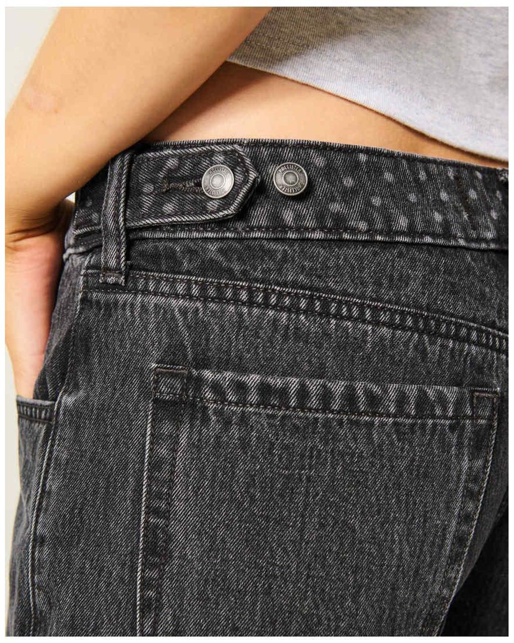 Hollister White Andi Adjustable Waist Low-Rise Washed Polka Dot Waist Baggy Jeans