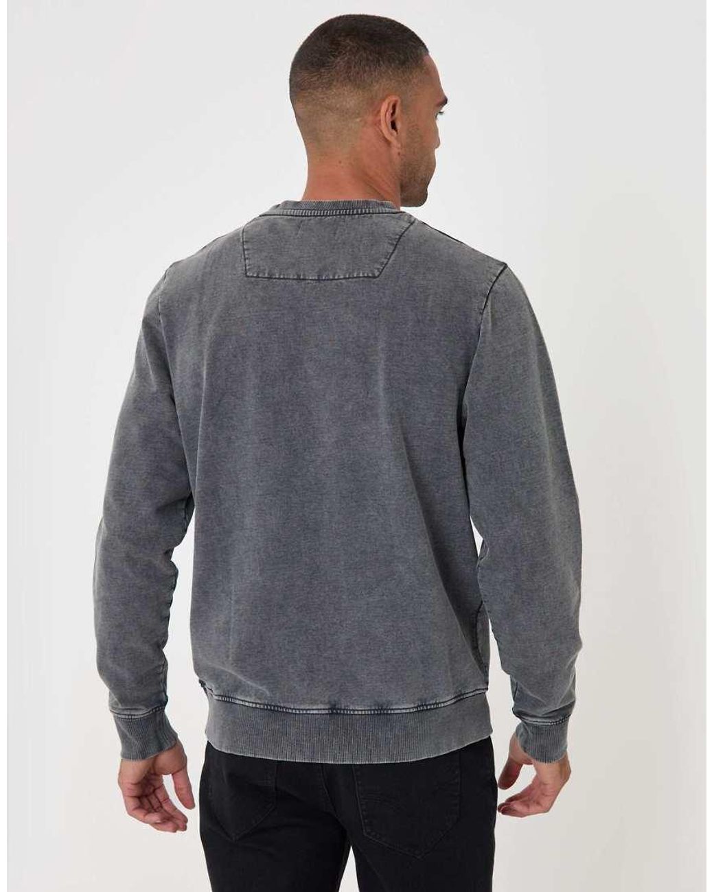 Threadbare Gray Ribbed Cotton Sweatshirt for men