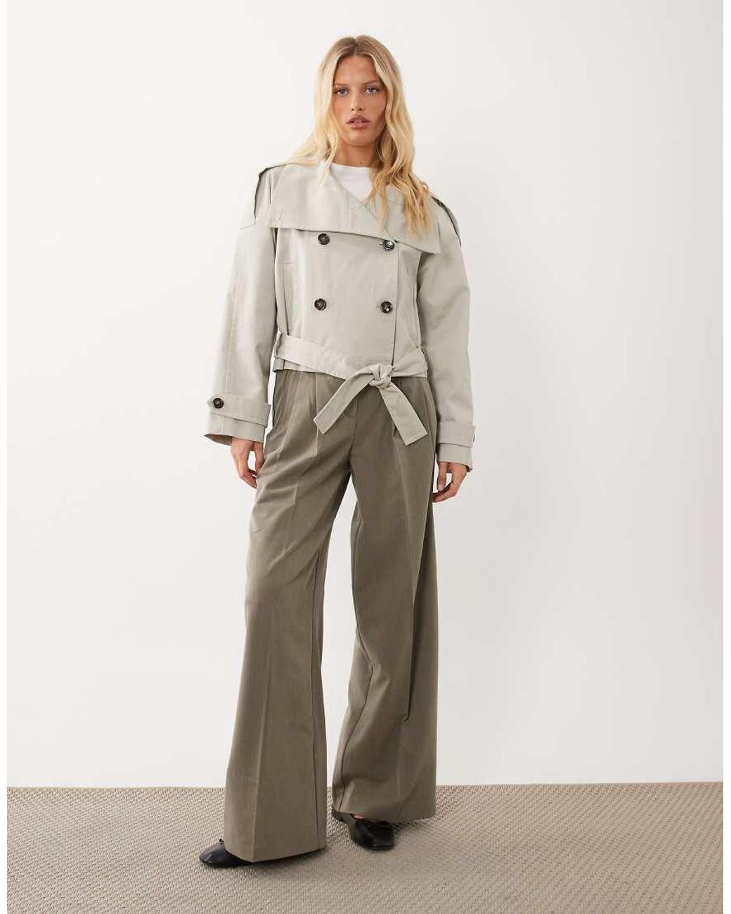 Mango Gray Cropped Trench