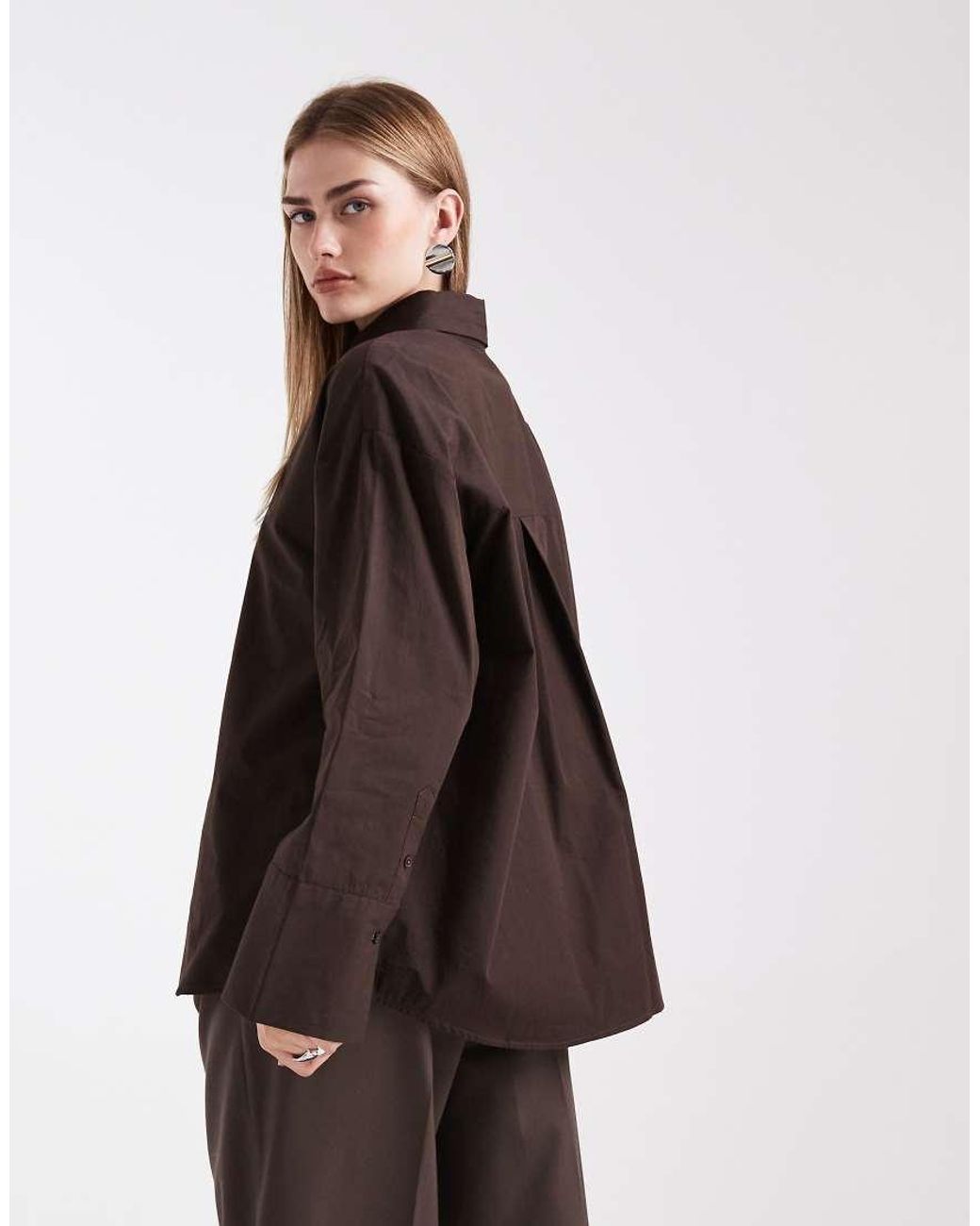 ASOS Brown Oversized Tie Neck Shirt