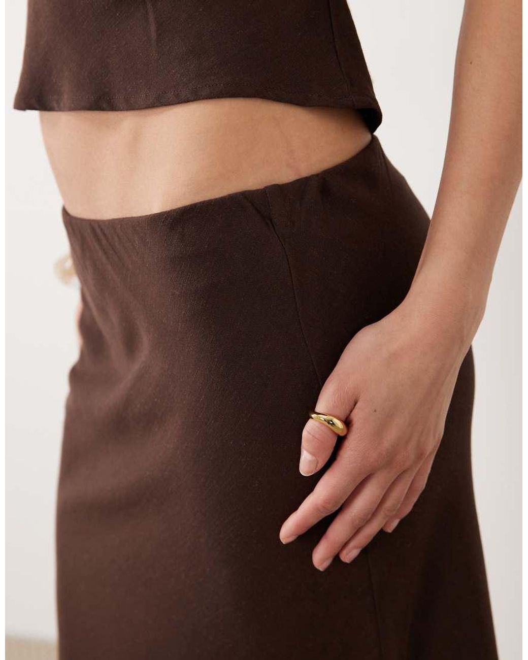 ASOS Brown Linen Blend Low Rise Maxi Skirt
