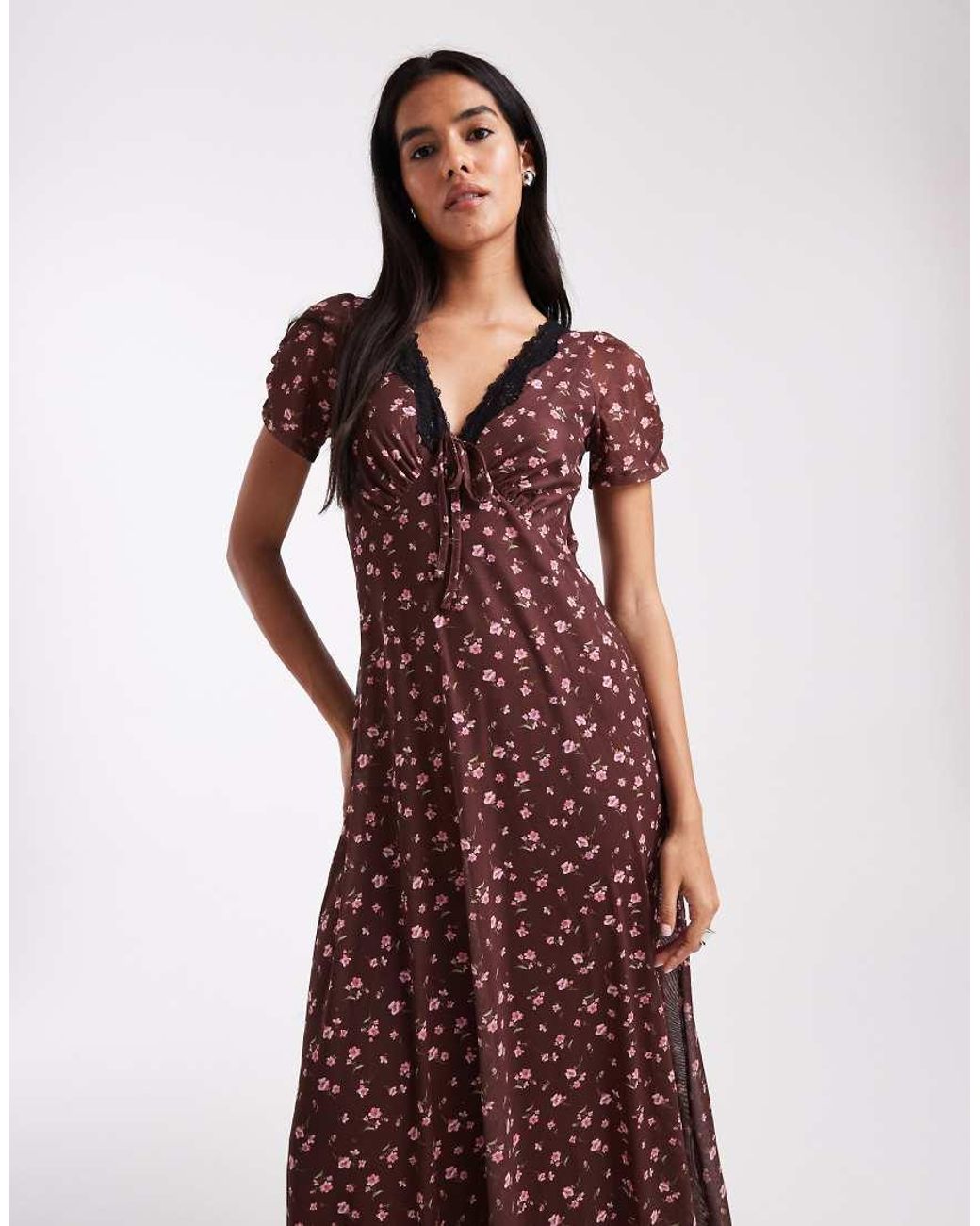New Look Purple Lace Trim Mesh Midi Dress