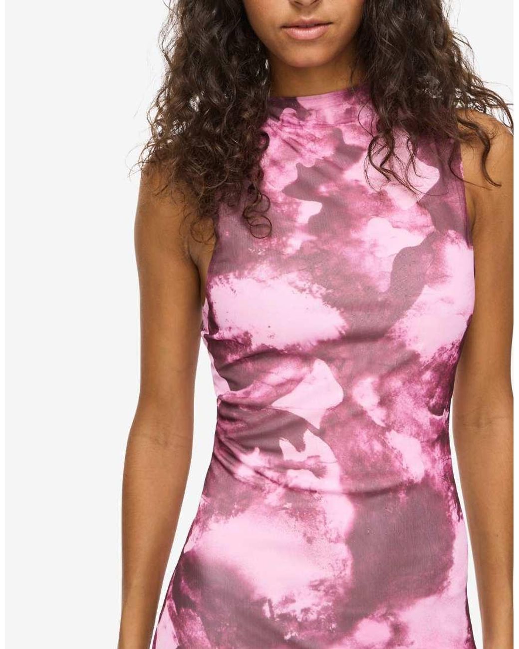 Noisy May Pink Marika Mesh Crew Neck Sleeveless Standard Fit Maxi Dress