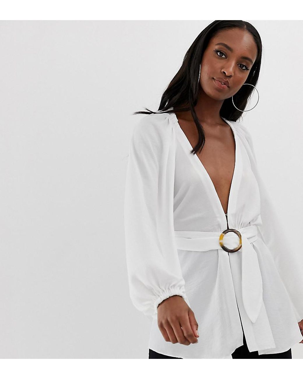 Lyst ASOS Asos Design Tall Long Sleeve Plunge Top With Kimono Sleeve
