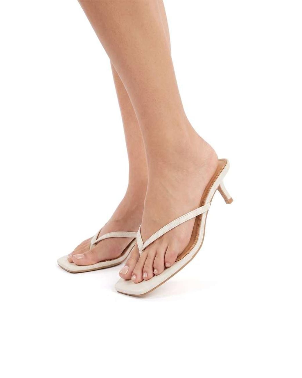 SEQWL White Open Toe Slip-On Kitten Heel Sandals