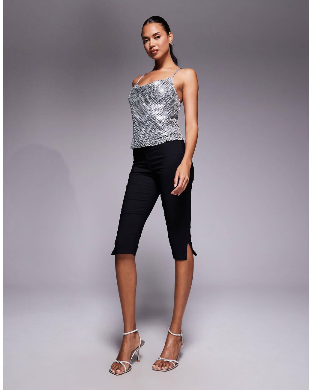 River Island Gray Sequin Drape Cami Top