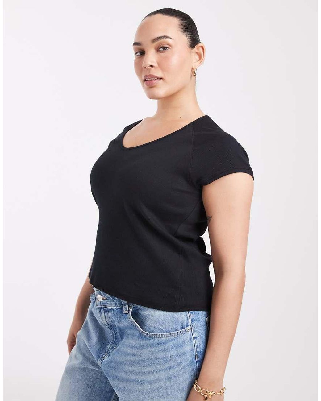 ASOS Black Asos Design Curve Ribbed Raglan V-neck Baby Tee