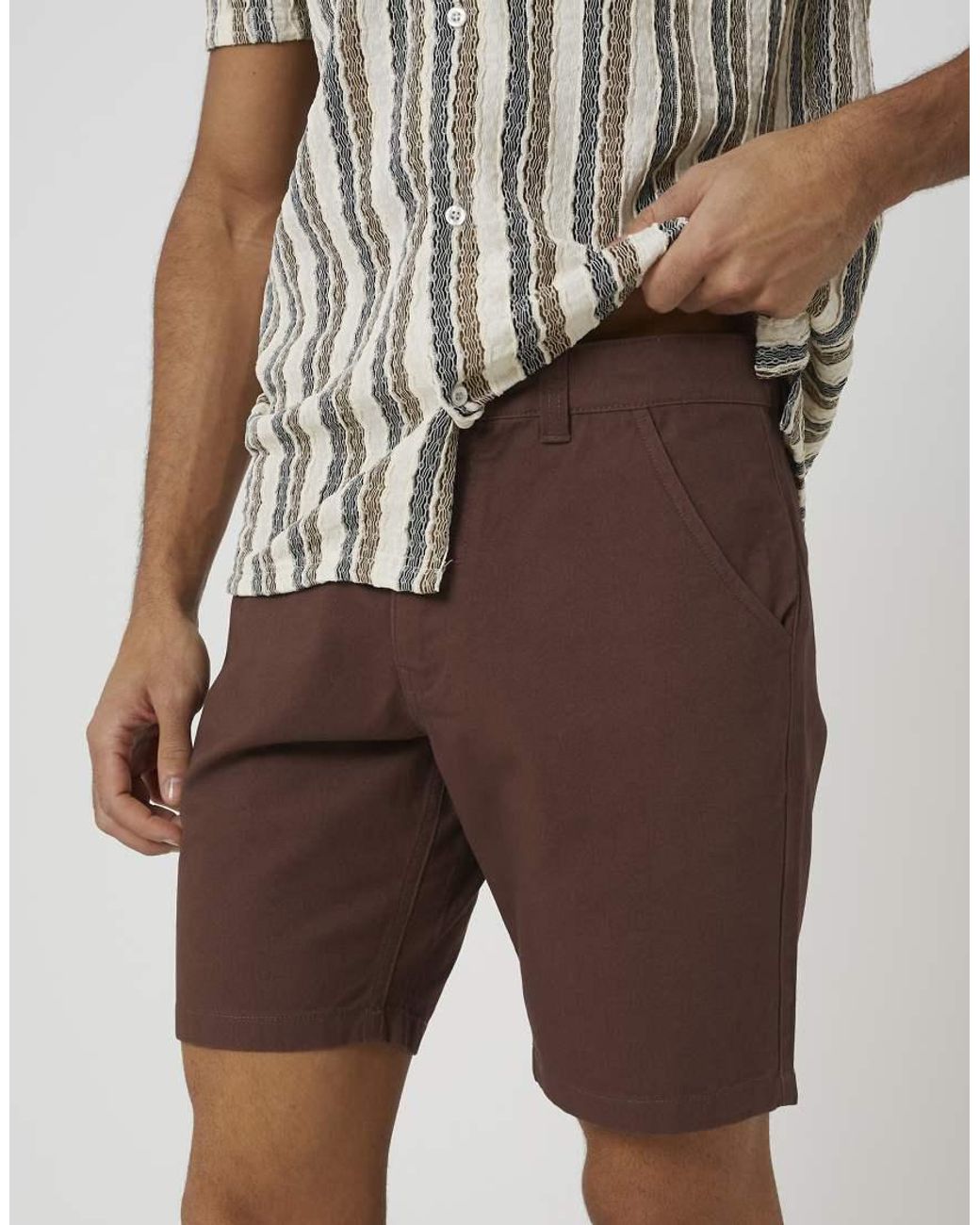 Brave Soul Brown Cotton Twill Chino Shorts for men