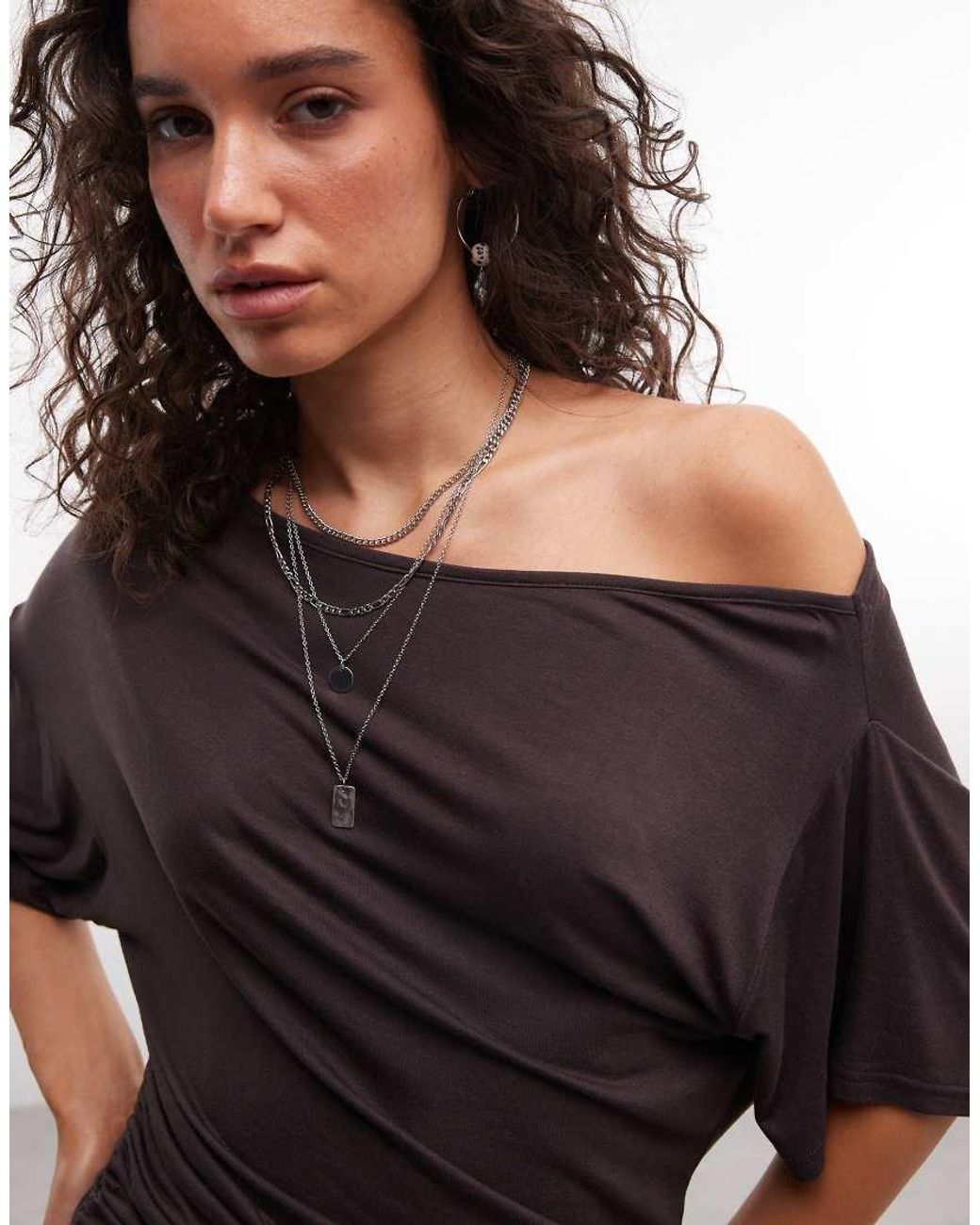 Collusion Brown Off Shoulder Drapey Top