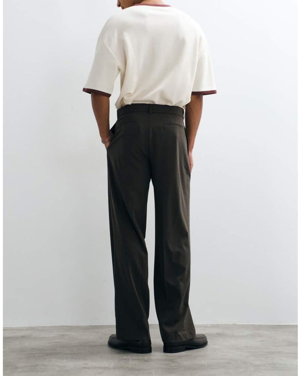 ASOS Gray Tailored Belted Wide Leg Trousers for men