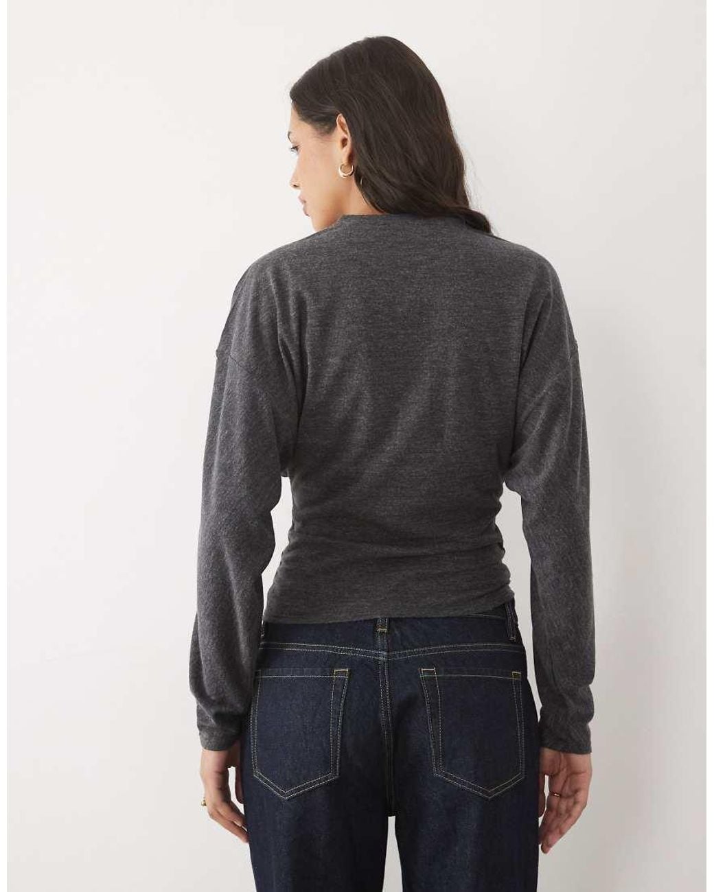 Mango Gray High Neck Button Detail Knitted Top
