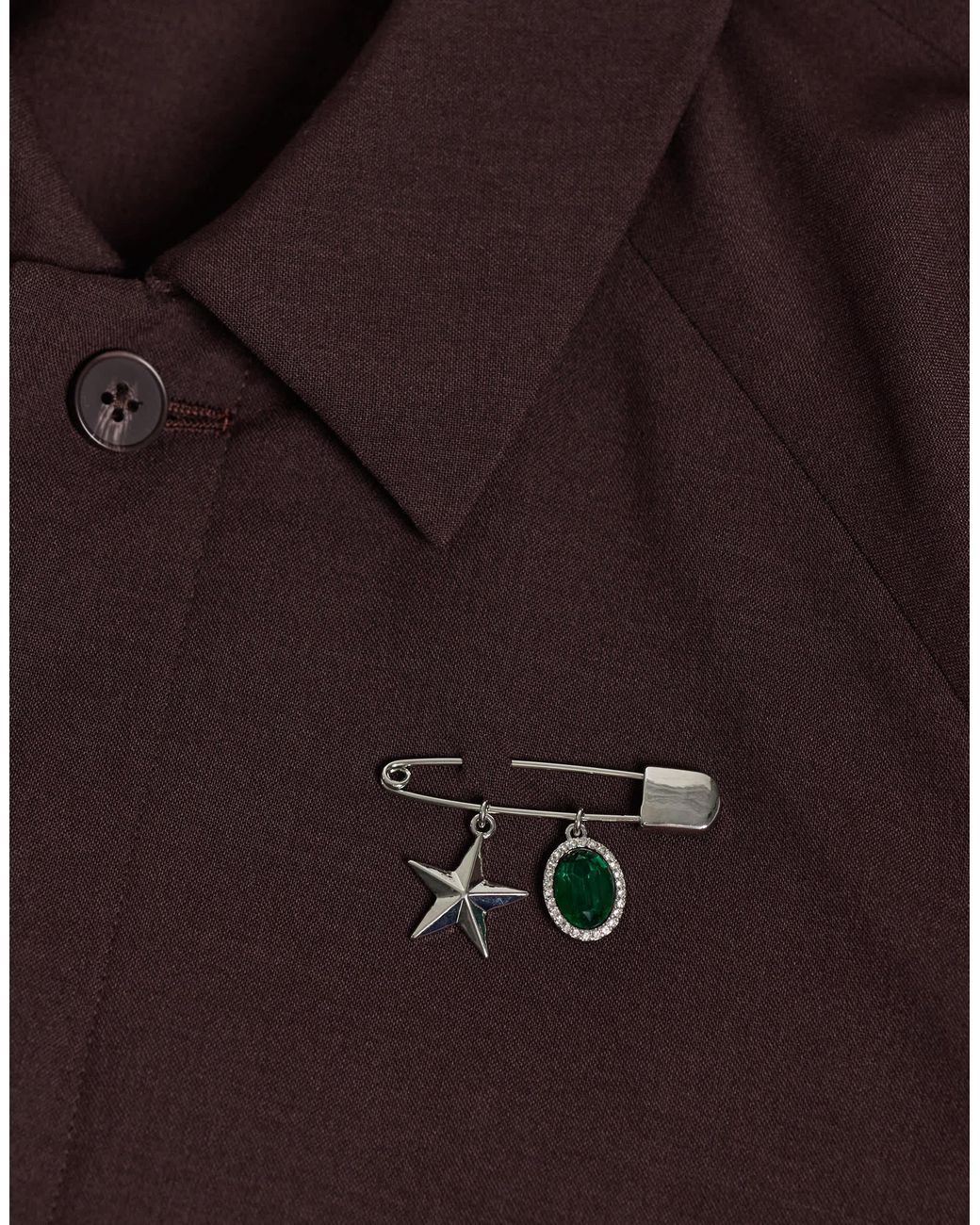 ASOS Brosche mit smaragdstein in Natural für Herren