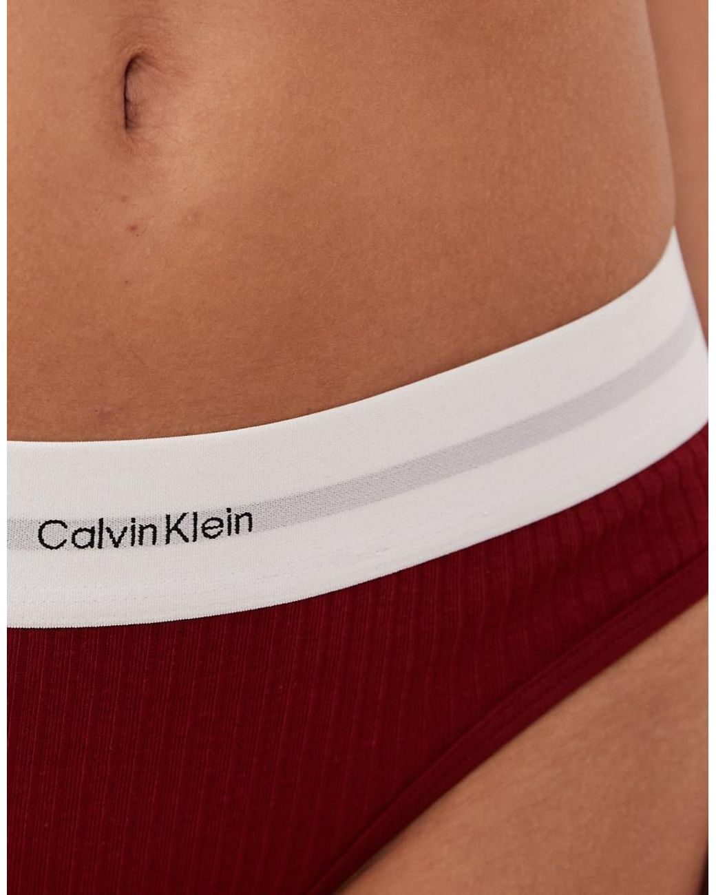 Calvin Klein Red Cotton Modal Rib Thong