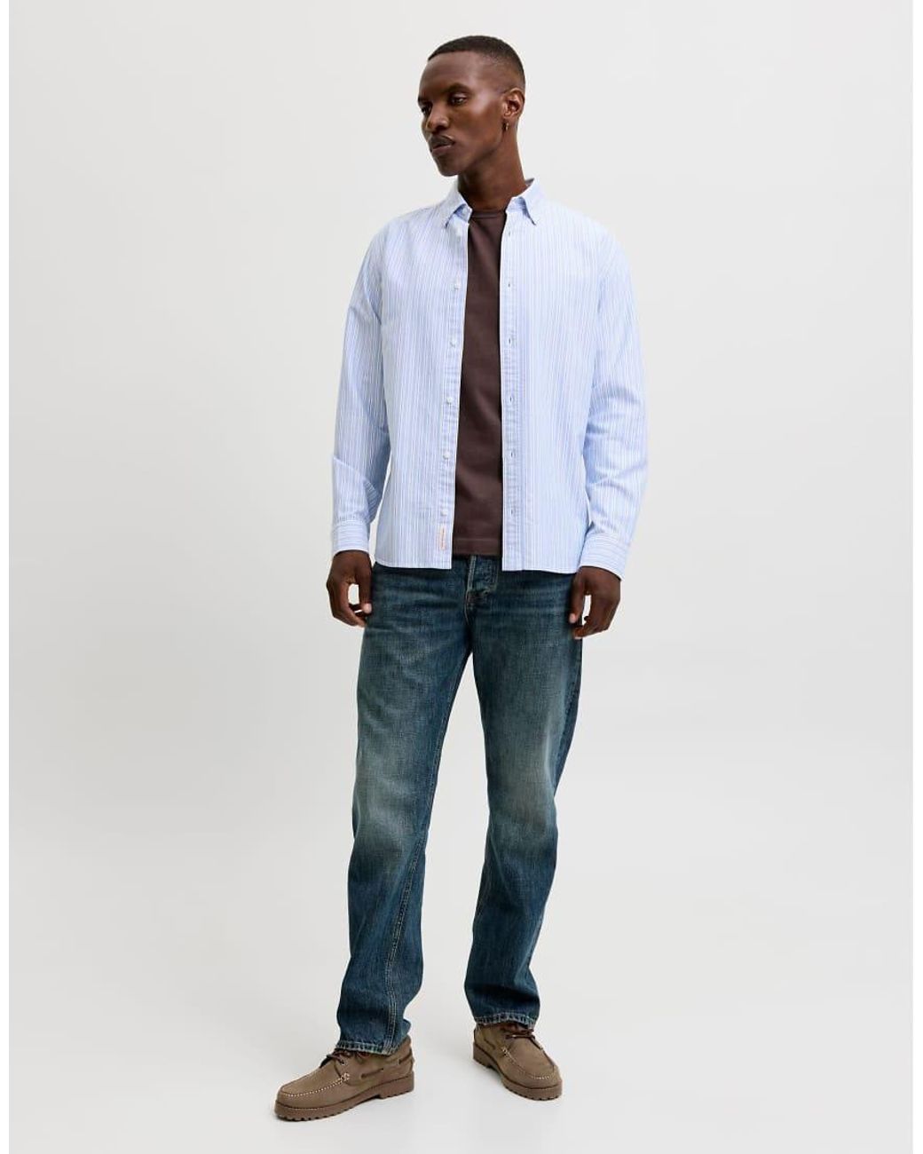 Jack & Jones Blue Harvey Striped Button-down Collar Long Sleeve Shirt for men