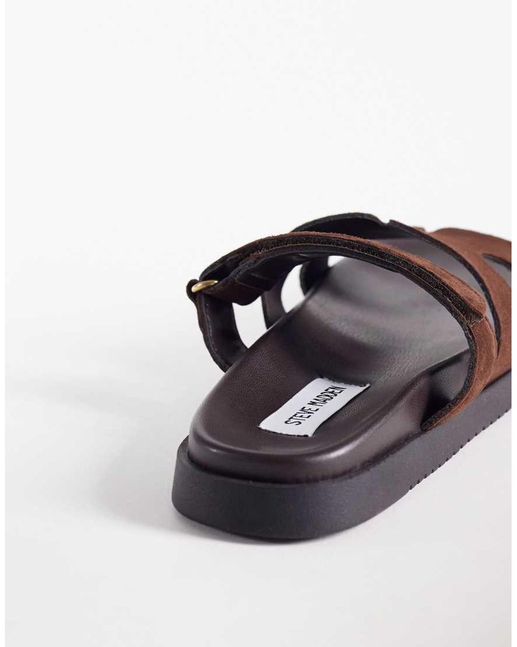Steve Madden Brown Missile Suede Strap Slides