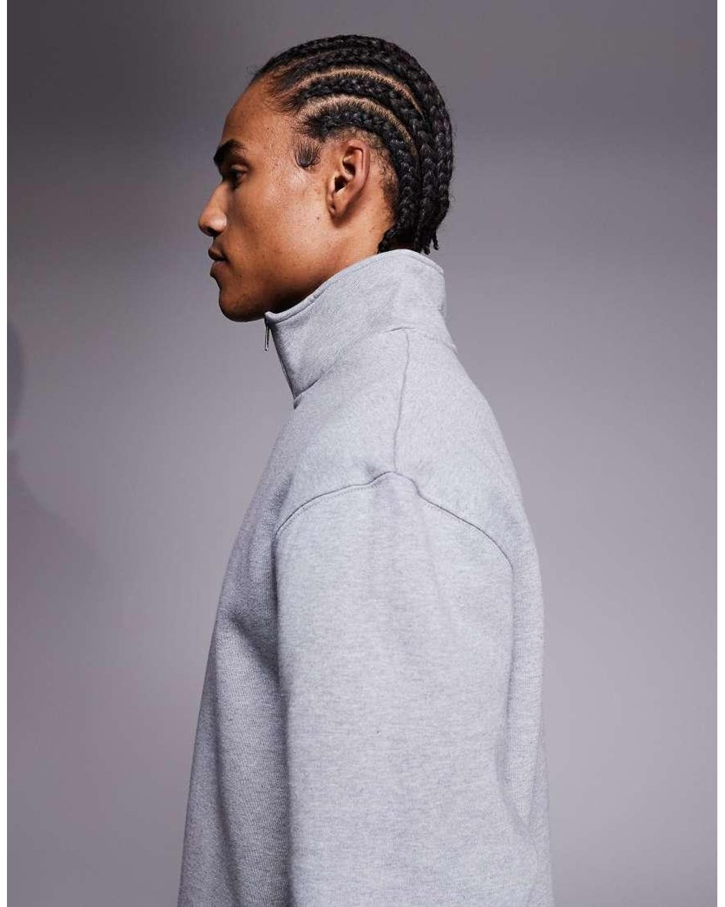 ASOS Gray Oversized Heavyweight Quarter Zip Sweatshirt With Fixed Hem for men