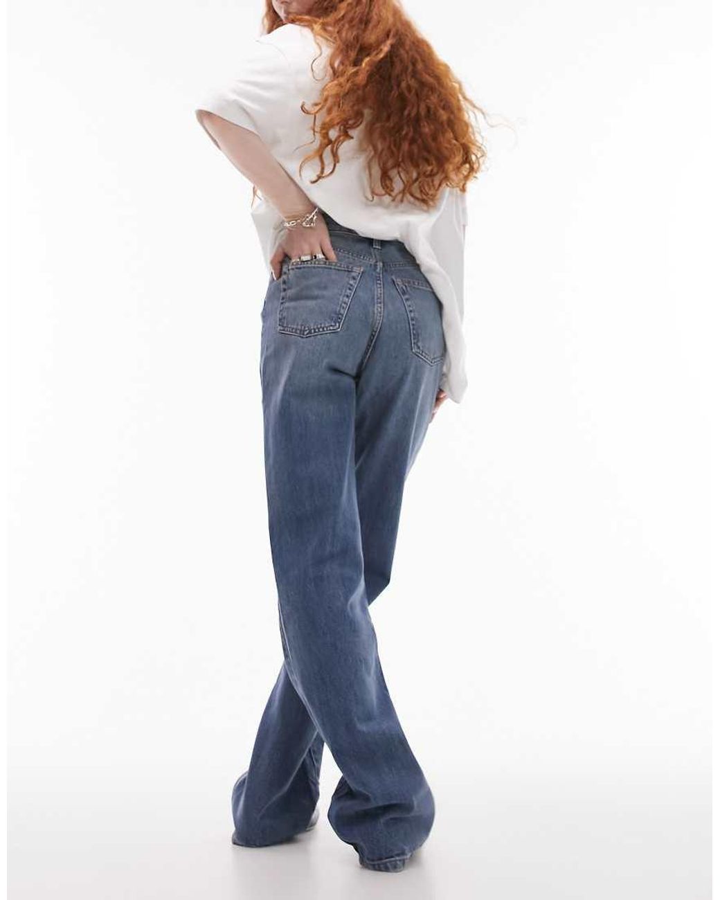 TOPSHOP Blue Kort High Rise Straight Jean