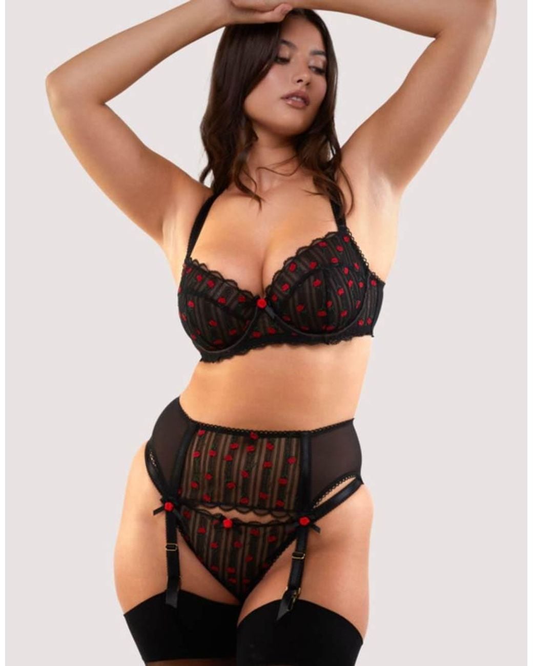 Playful Promises Black Elodie & Rosebud Embroidery Suspender Belt