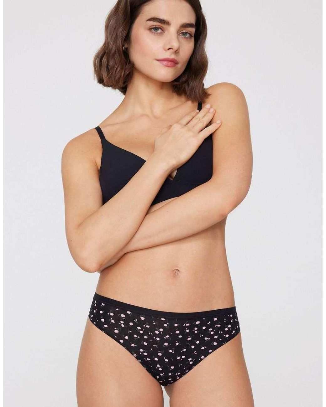 Tezenis Black Printed Cotton Brazilian Briefs