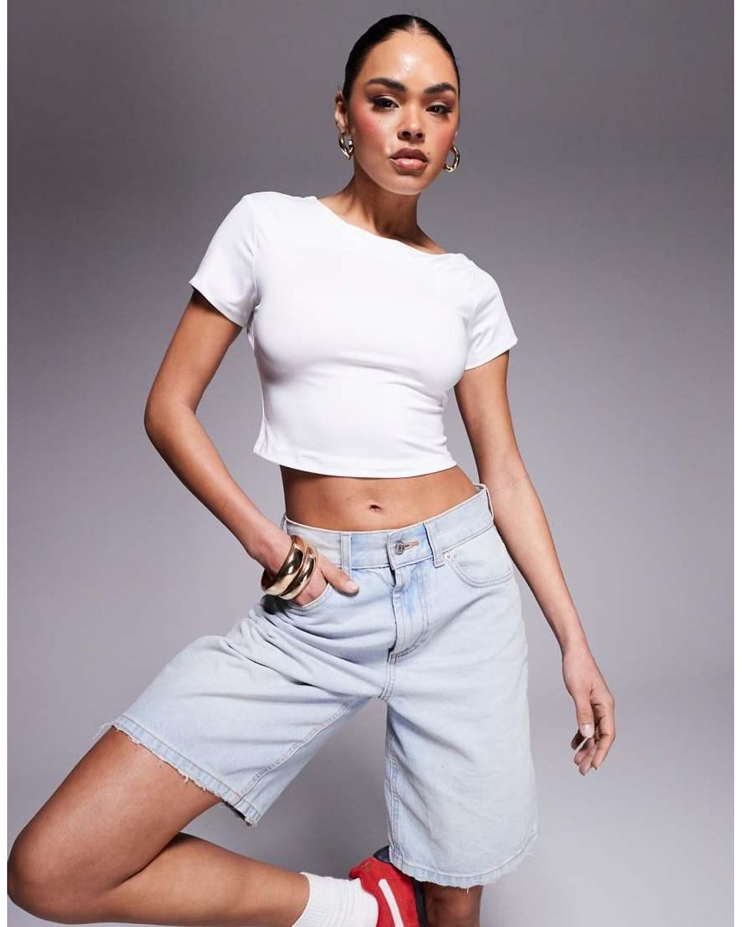 Liquor N Poker White Off The Shoulder Cut Out Top With Back Buckle Detail