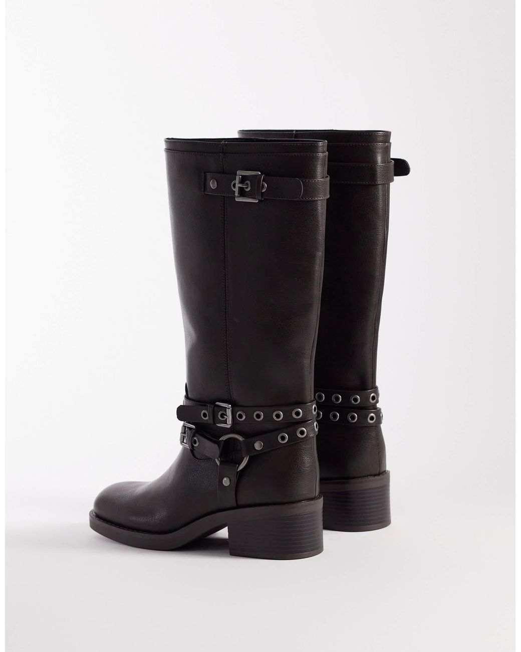 ASOS Curve Cassandra Eyelet Biker Boot in Black | Lyst
