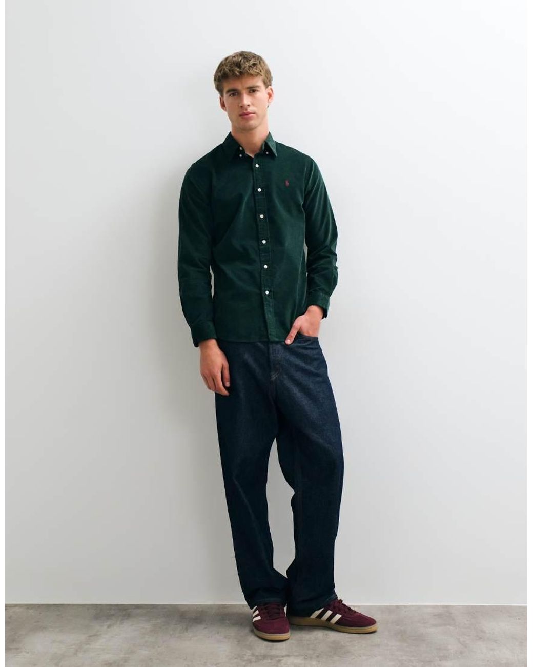 Polo Ralph Lauren Green Icon Logo Slim Fit Corduroy Oxford Shirt for men
