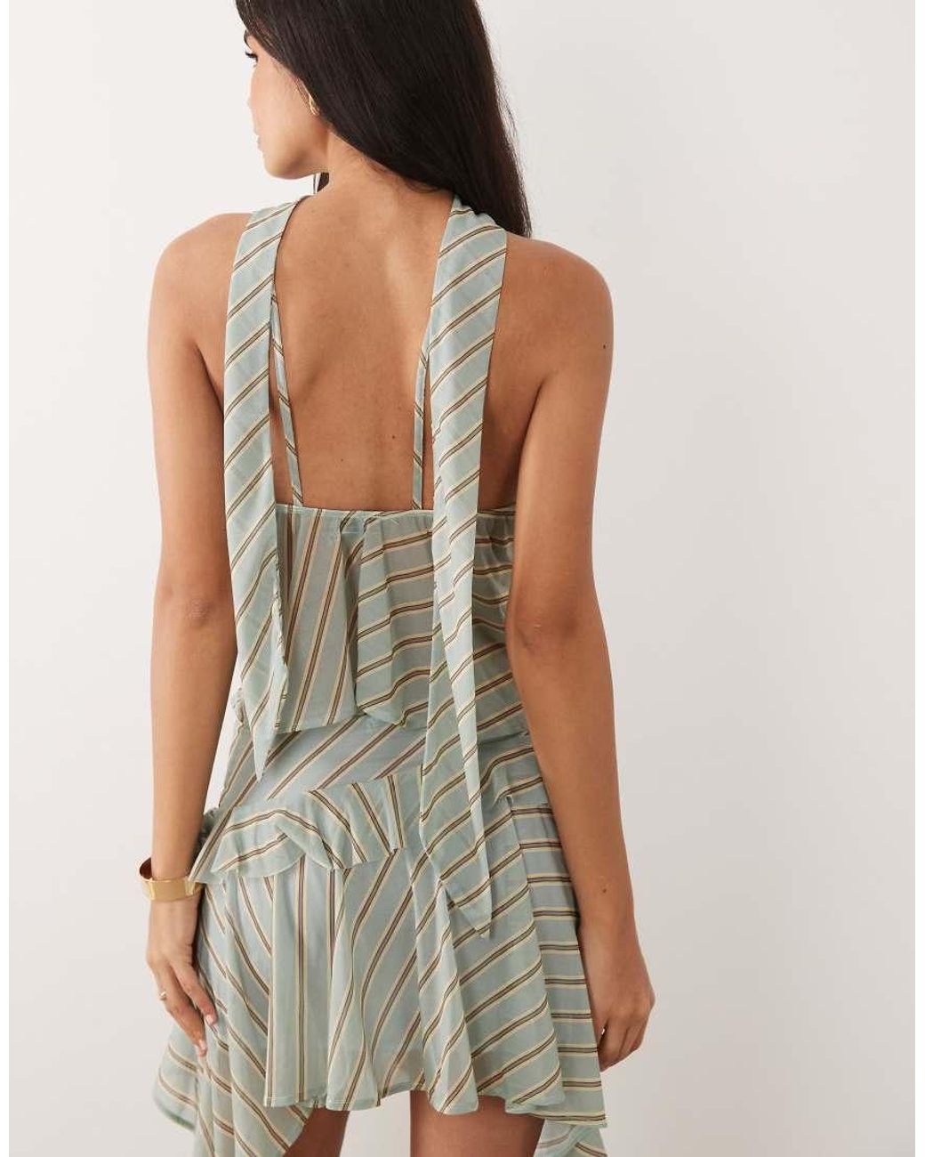 ASOS Green Co-ord Printed Stretch Chiffon Ruffle Plunge Scarf Top