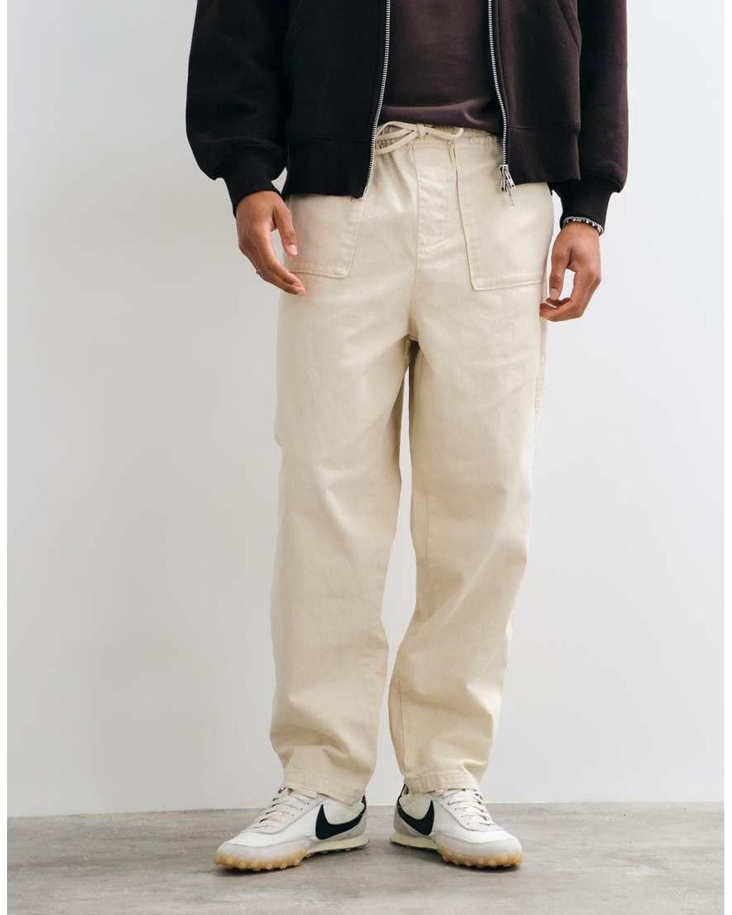 ASOS Natural Relaxed Tapered Trouser With Fatigue Pockets for men