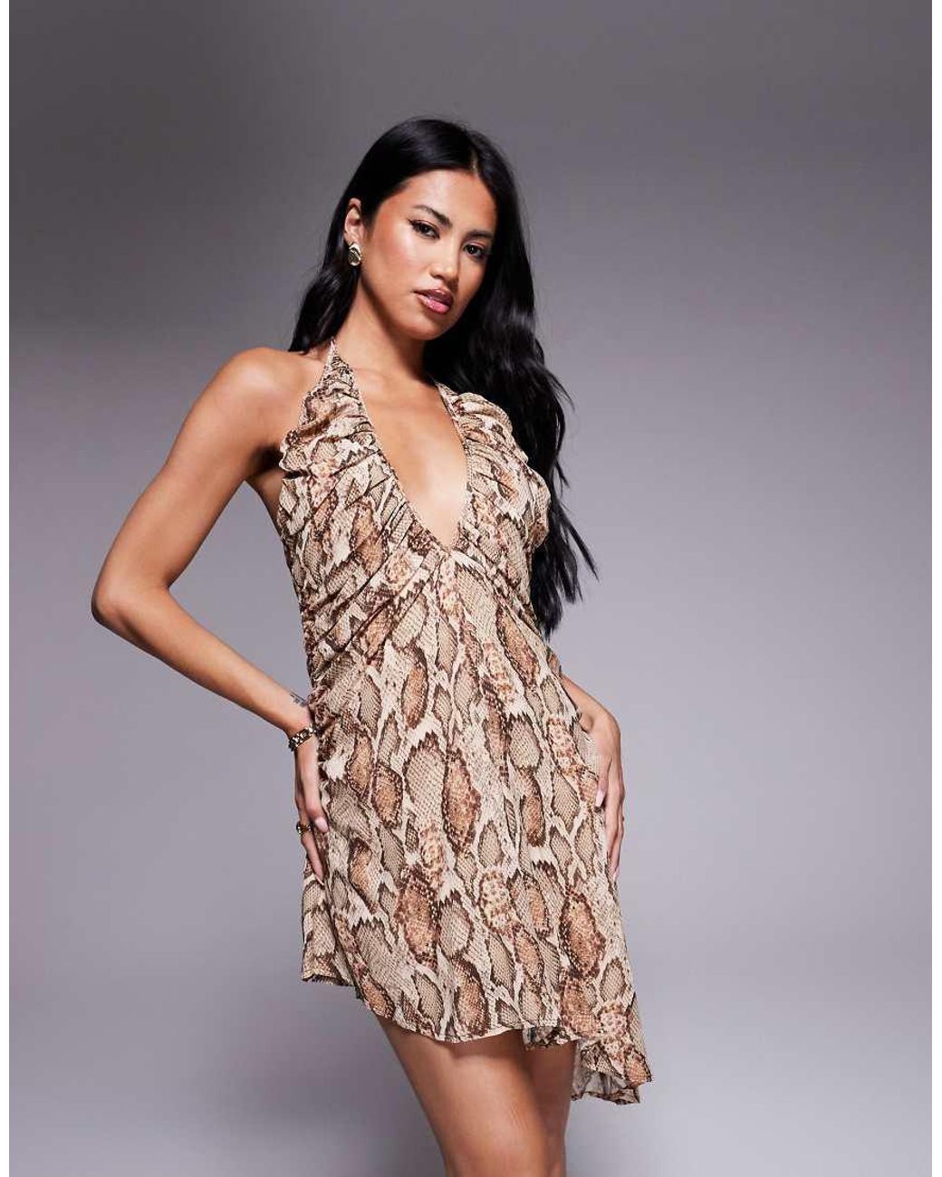 AFRM Brown Asymmetric Open Back Mini Dress
