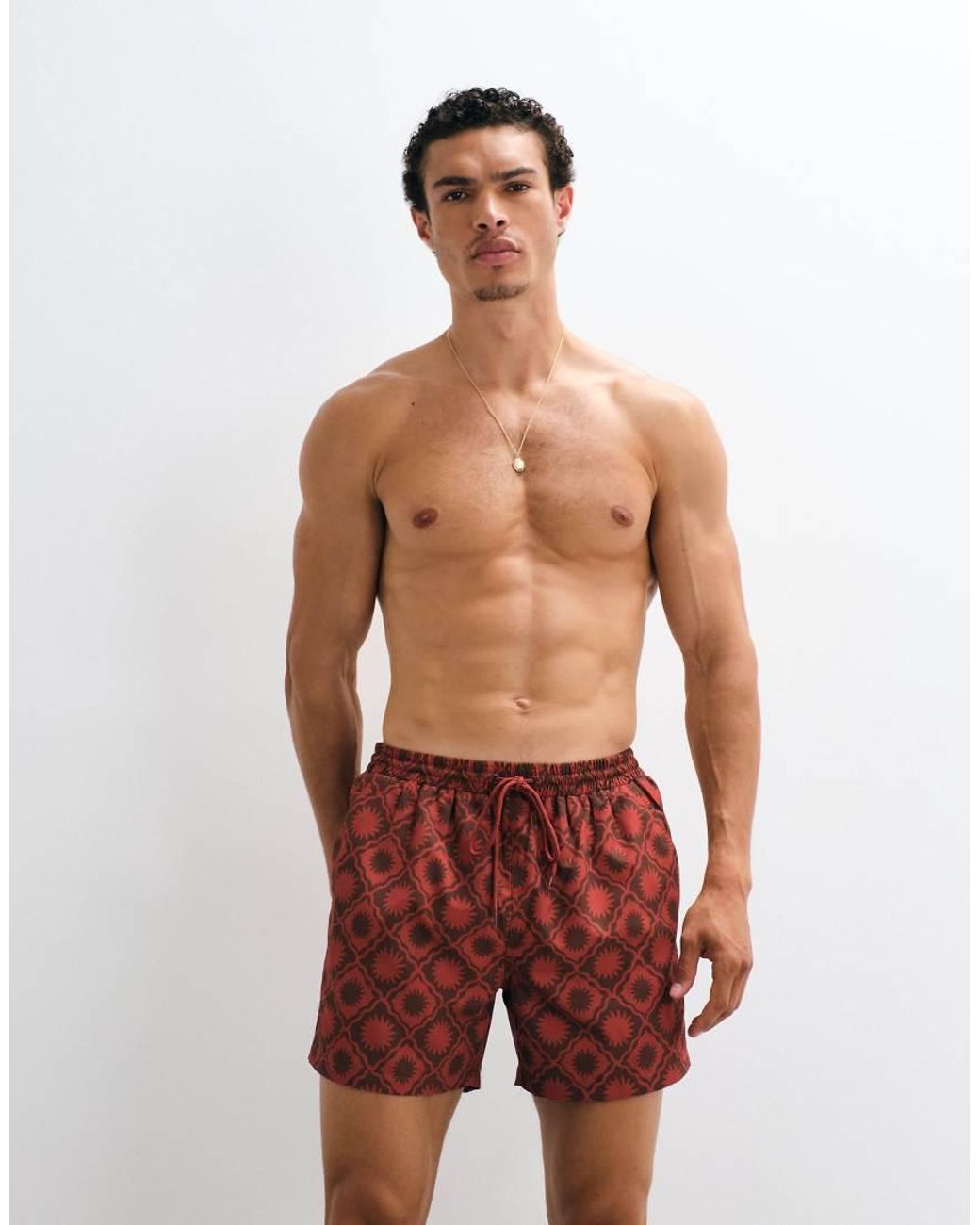 South Beach Red Sundial Print Swimshort for men