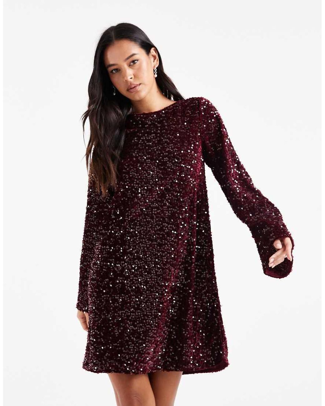 Pieces Red Sequin Mini Dress With Ribbon Bow Back