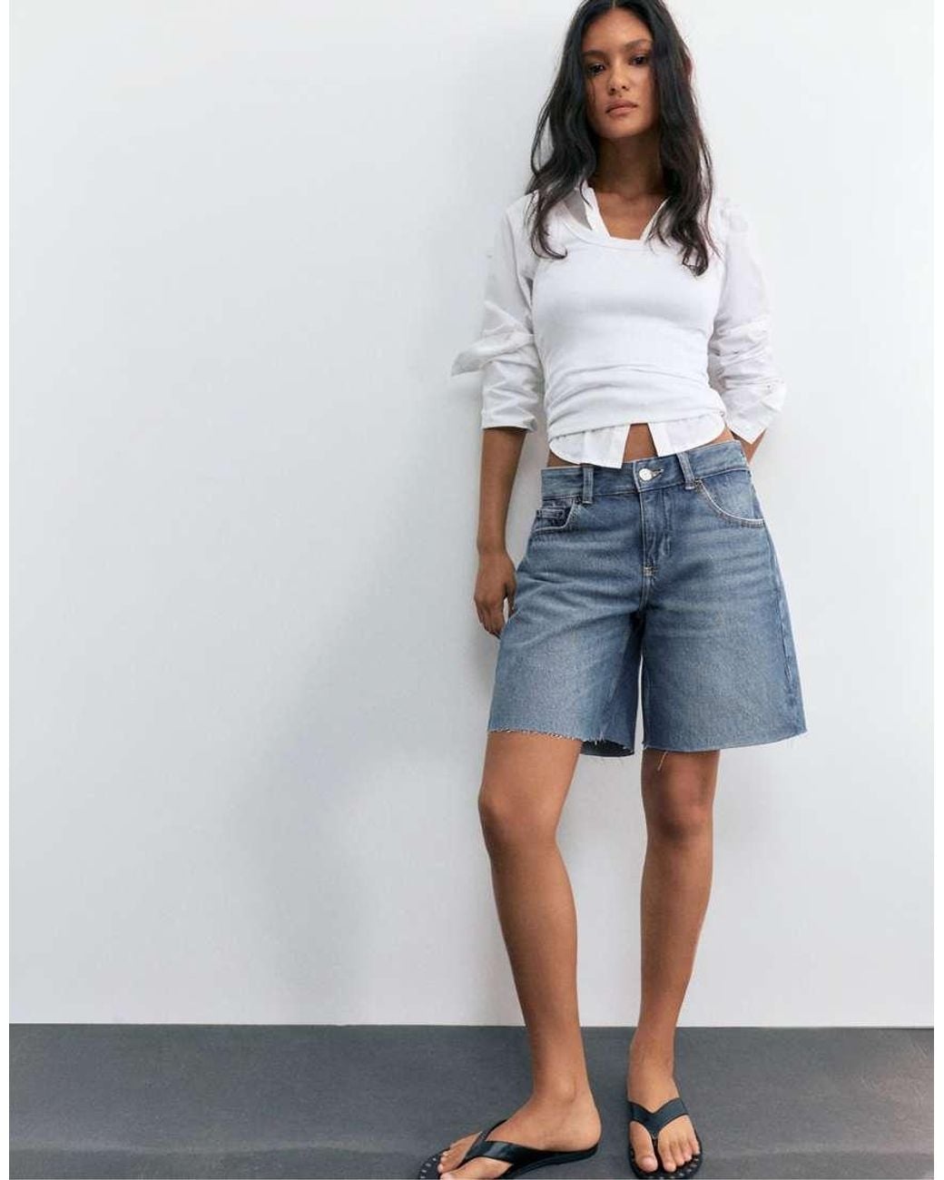 Pull&Bear White Low-rise Denim Bermuda Shorts