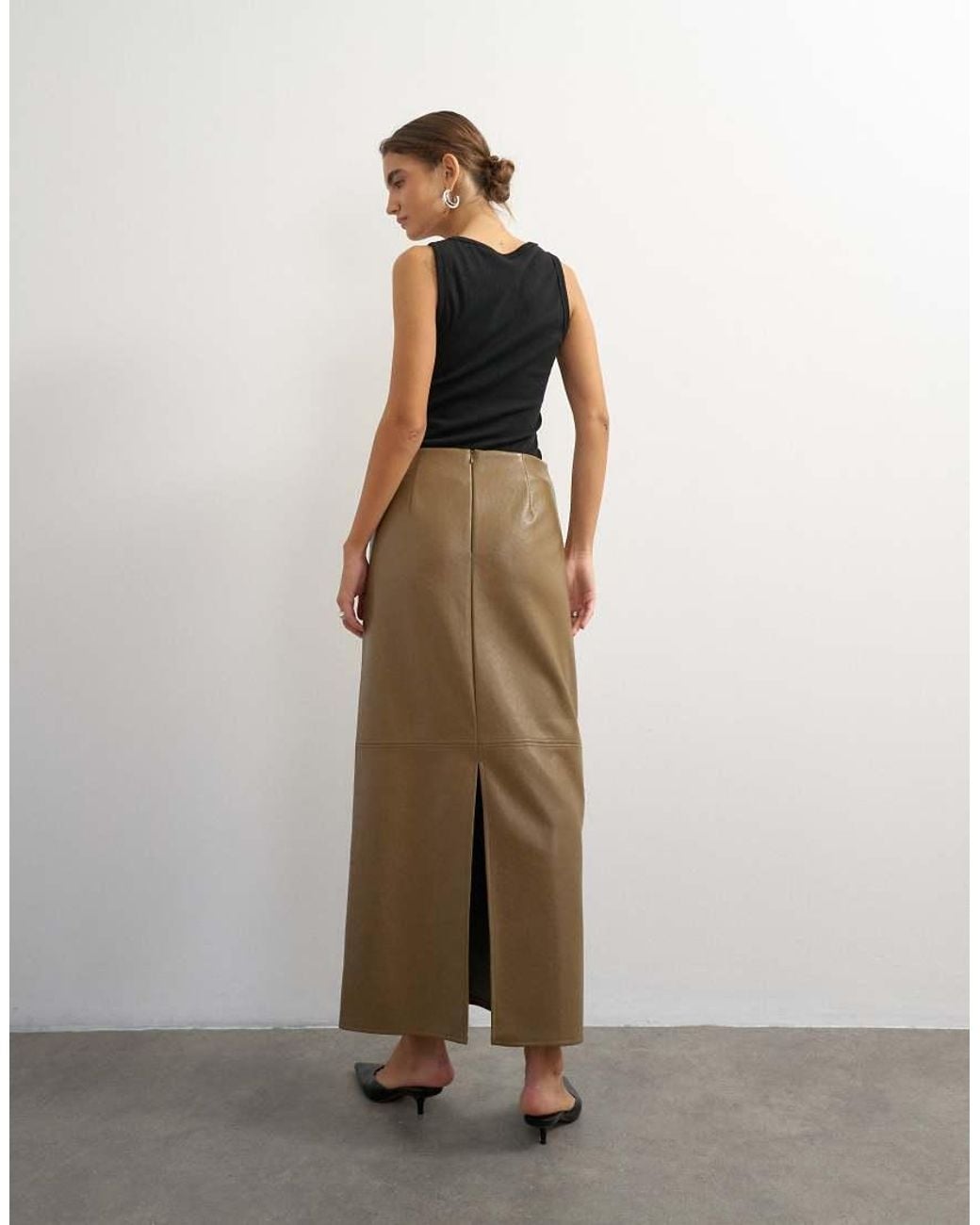 TOPSHOP Natural Faux Leather Topstitch Column Maxi Skirt