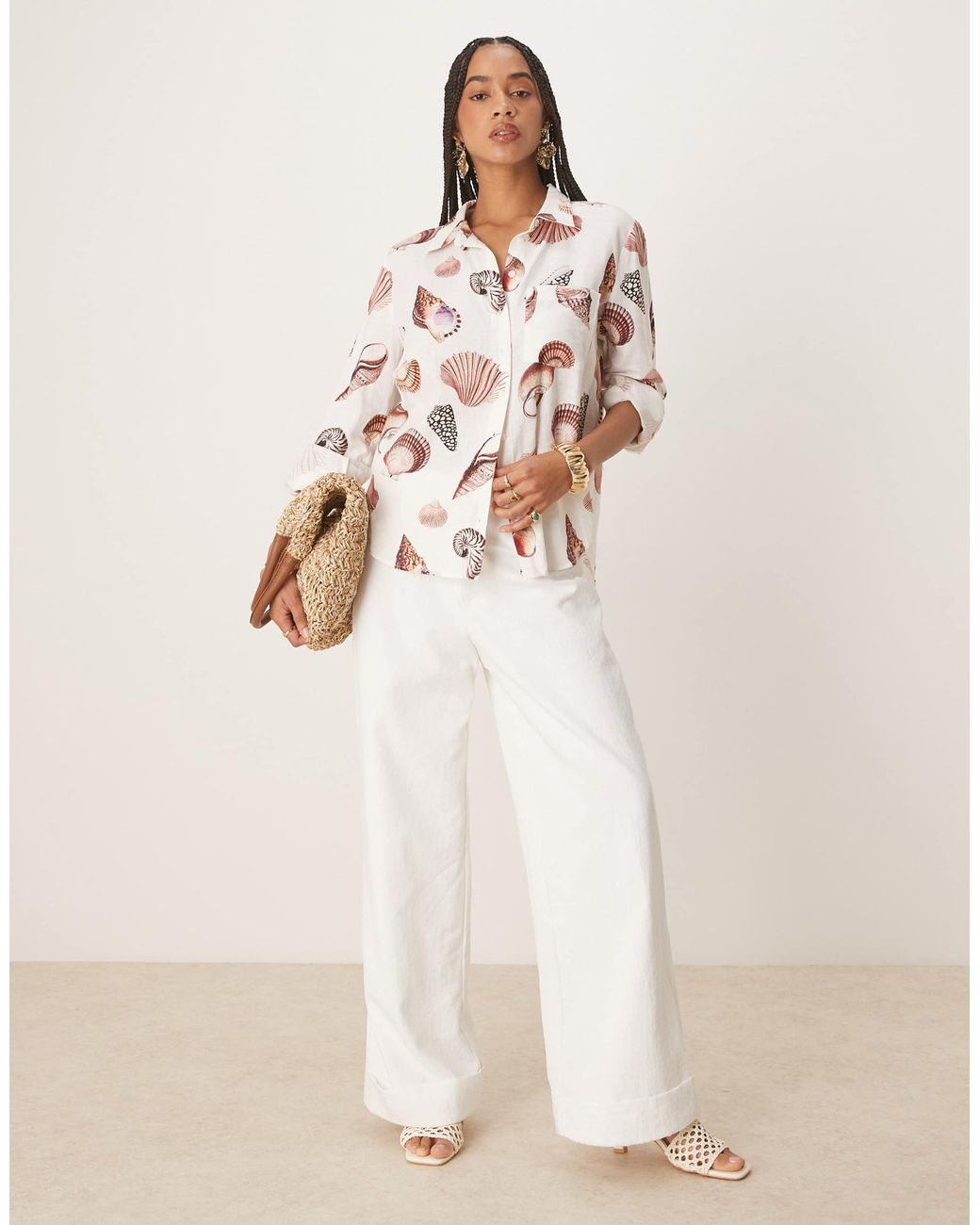 EVER NEW Natural Seashell Print Shirt