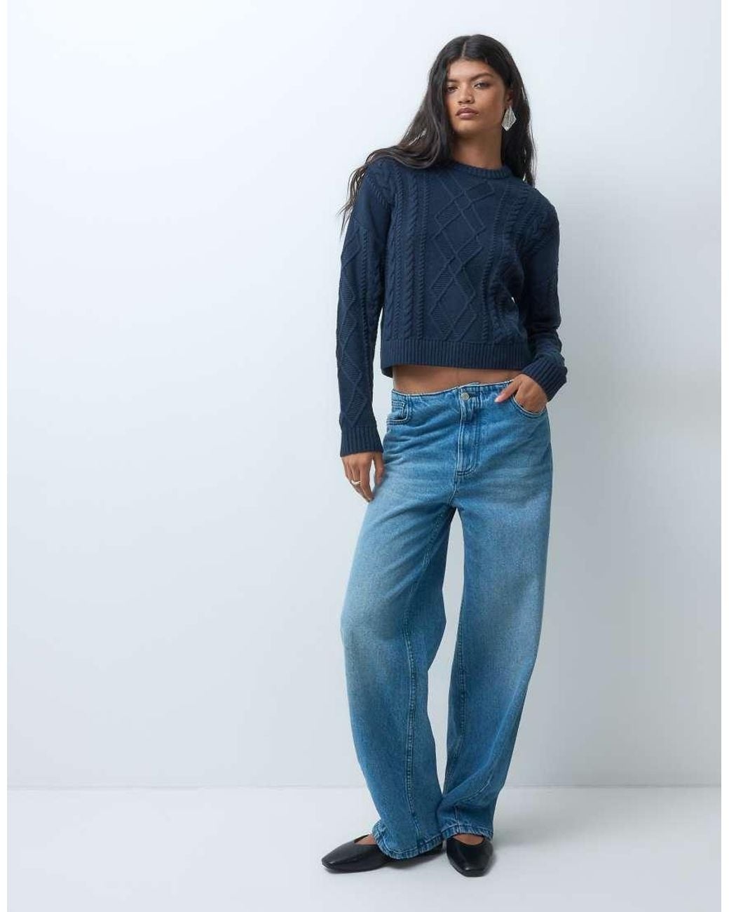 Mango Blue Teen Cable Knit Sweater